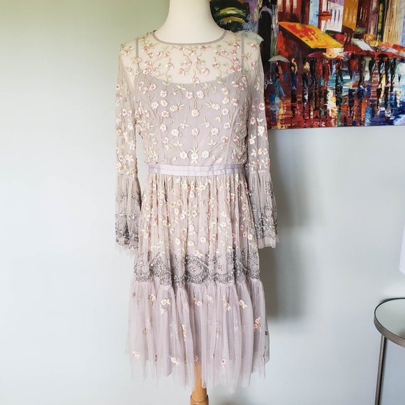 Needle & Thread Dresses & Skirts - Needle & Thread Floral Beaded Long Sleeve Dress 8